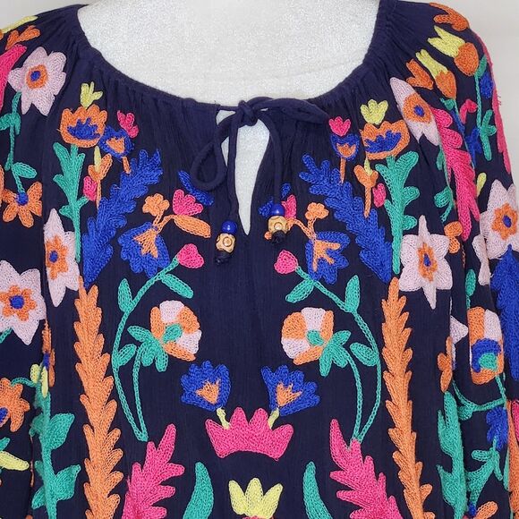 Soft Surroundings Banjara Embroidered Peasant Blouse Top Small Navy Lined Boho - Picture 3 of 15